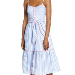 Eliza J Striped Piped Cotton Sundress